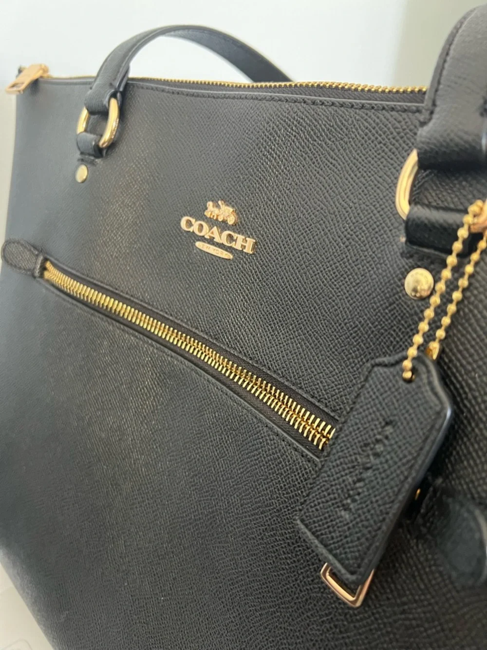Coach Black Leather Zip-Front Tote with Gold Hardware - Picture 3 of 7